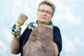 Concentrated female stonemason Royalty Free Stock Photo