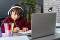 Concentrated boy doing homework while e-learning Royalty Free Stock Photo