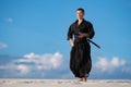 Man meditating before martial arts training Royalty Free Stock Photo