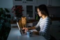 Concentrated woman working late hours with her laptop