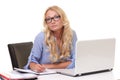 young beautiful businesswoman working on laptop in bright modern office Royalty Free Stock Photo