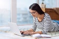 Concentrated young woman working at home Royalty Free Stock Photo