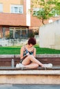 Concentrated young writer and student woman writing outdoors for inspiration, constancy concept Royalty Free Stock Photo