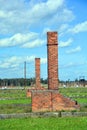 Concentration camp barracks chimney ruins