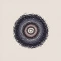 Concentric, abstract circle pattern with a scribbled appearance in various shades of