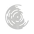 Concentric circle. Concentric line circle. Broken spiral. Round line pattern. Ripple circular shape. Vortex geometric sonar.