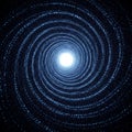 Concentric circles of binary code form a spiraling pattern towards a bright central Royalty Free Stock Photo