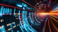Concentric circles of data radiating outwards, symbolizing AI influence and big data impact, showcasing machine learning