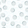 Blue concentric circles with dotted outline. Seamless geometric pattern on white background. Vector image