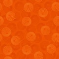 Concentric circles with dotted outline in two colors. Seamless geometric pattern on dark orange background. Vector image Royalty Free Stock Photo