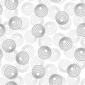 Concentric circles with dotted outline in two colors. Seamless geometric pattern on white background. Vector colorless image