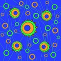 Concentric circles pattern blue orange green connected with green lines Royalty Free Stock Photo