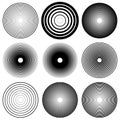 Concentric circles, radial lines patterns. Monochrome abstract Royalty Free Stock Photo