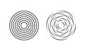 Concentric circles with whole and broken dotted lines. Circular ripple icons isolated on white background. Vortex, sonar