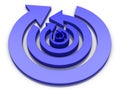 Concentric circular arrows with blue gradient in opposite directions alternately 3D Illustration