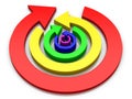 Concentric circular colored arrows in opposite directions alternately 3D Illustration