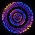 Concentric circular patterns composed of glowing, pixelated blocks in vibrant shades of Royalty Free Stock Photo