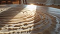 Photorealistic image of a dust in sunbeam over coffee table Royalty Free Stock Photo