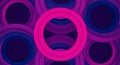 Concentric circular patterns in vibrant pink and deep blue create an abstract, layered
