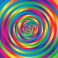 Concentric colorful spiral w random circles. Abstract circular p