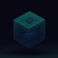 Concentric cubic lines create an optical illusion, appearing to form a three- Royalty Free Stock Photo