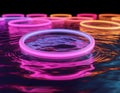 Concentric glowing circles expanding on a fluid surface. Royalty Free Stock Photo