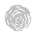 Concentric line circle. Round line pattern. Ripple circular shape. Circle of broken and shockwave. Vortex geometric sonar. Design