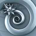 Concentric metallic grey spiral with the stars on the grey background. 3d illustration, 3d rendering