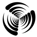 Concentric, radial lines, circles icon. Segmented circle shape. Spiral, swirl, twirl and twist design element