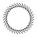Concentric, radial, radiating arrows. Circular arrow element