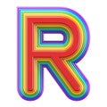 Concentric rainbow font letter R 3D