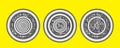 Concentric silver circles and grid mosaic on yellow background. Retro optical illusion style design Royalty Free Stock Photo