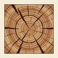 Tree rings, tree trunk rings, wood ring texture, tree rings vector illustration, wooden rings icon with splits and cracks Royalty Free Stock Photo