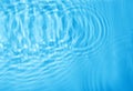 Concentric waves on blue water surface after falling drops, top