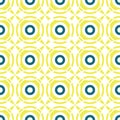 Concentric yellow and blue interconnected circles seamless pattern in a colorful retro geometric style. Vector background design Royalty Free Stock Photo