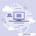 Computer workplace flat style vector concept Royalty Free Stock Photo