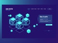 Concept of abstract data memory blocks, server room, hosting website page, database data center icon dark