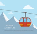 The concept of active rest for the Christmas holidays. Winter landscape, mountains and cableway.