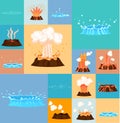 Concept of Active Volcano and Geyser in Action