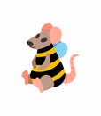 Concept of adorable rat dressed as bee. Simple flat style. Image of rat isolated on white background. Vector