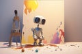 Concept for AI generated art with humanoid artificial intelligence with paint and easel