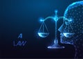 Concept of AI law, artificial intelligence regulations in futuristic glowing low polygonal style