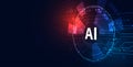 concept AI such as physical intelligence on the circle iot technology internet of things on a blue background, futuristic, Royalty Free Stock Photo