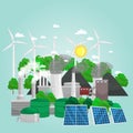 Concept of alternative energy green power, environment save, renewable turbine energy, wind and solar ecology Royalty Free Stock Photo