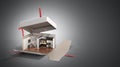 Concept apartment as a gift Kitchen interior in an open box 3d r