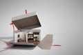 Concept apartment as a gift Kitchen interior in an open box 3d r