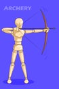 Concept of Archery with wooden human mannequin