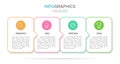 Concept of arrow business model with 4 successive steps. Four colorful rectangular elements. Timeline design for