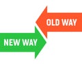Concept with Arrows Representing Old Way and New Way in Green and Orange