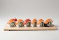 Concept art with copy space banner, sushi on white background Royalty Free Stock Photo